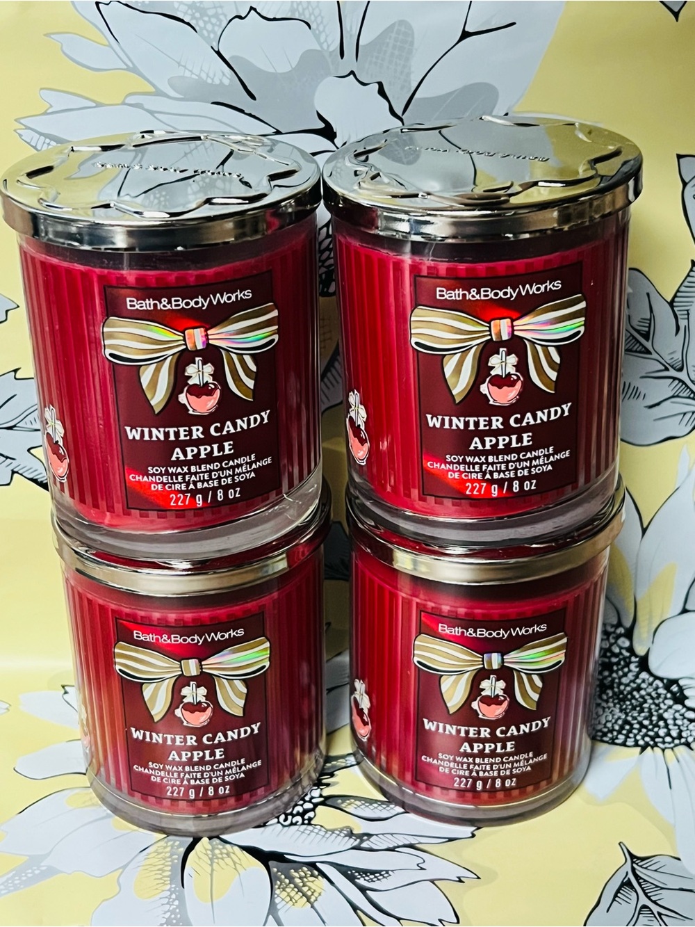 4 Bath & Body Works Winter Candy Apple Red 4-Pack Soy Candles